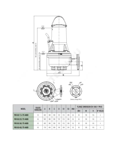 Насос канализационный FKV 65 30.2 T5 400D 3x400В/50Гц DAB 60170389