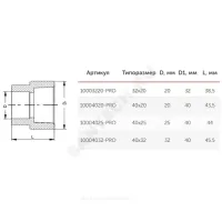 Муфта PP-R переходная белая Дн 32х20 внутр/наруж пайка PRO VALFEX 10003220-PRO