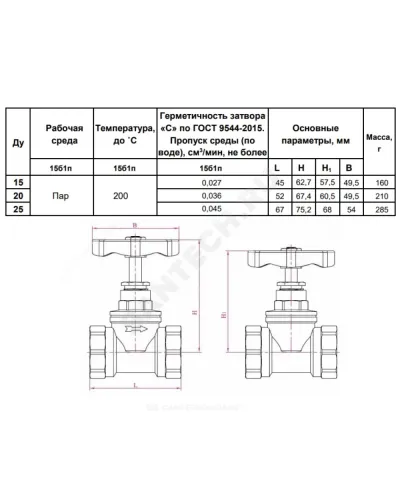 Клапан запорный латунь 15б1п Ду 15 Ру16 ВР прямой SantechSystems