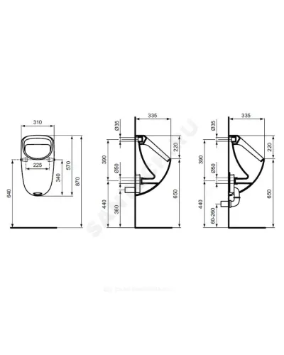 Писсуар настенный CONNECT белый подводка сзади Ideal Standard E567101