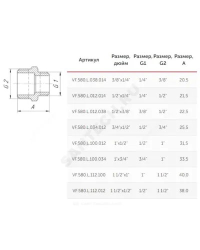 Ниппель латунь переходной Ду 25х15 (1х1/2) НР VALFEX VF.580.L.100.012