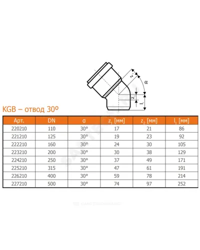 Отвод НПВХ коричневый Дн 110х30гр б/нап в/к KGB Ostendorf 220210