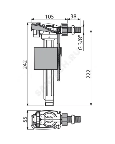 Арматура для бачка наливная 3/8 боковое подключение Alca Plast A150-3/8