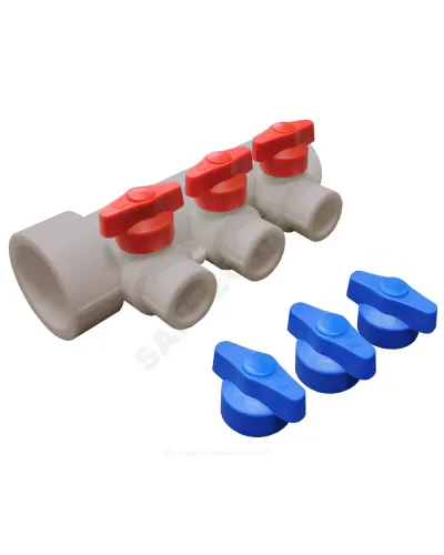 Коллектор PP-R серый Дн 40х20 на 3 выхода с кранами VALFEX 101134003Г