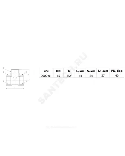 Тройник латунь никель Ду 15 (1/2) ВР/НР/ВР 9009 ГОСТ 32585-2013 Aquasfera 9009-01