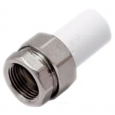 Муфта трубная PP-R комбинированная разъемная белая Дн 20х1/2" Ру25 наруж пайка/ВР RTP (РосТурПласт) 14281