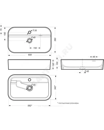 Умывальник мебельный Infinity SLF 60 1 отверстие под смеситель по центру белый Sanita Luxe WB.CT/Infinity/60-C.Shelf/WHT.G/S1