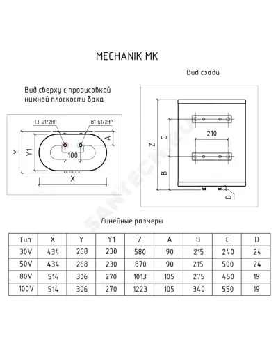 Водонагреватель электрический накопительный 100 л 2 кВт MK 100 V THERMEX ЭдЭ001695
