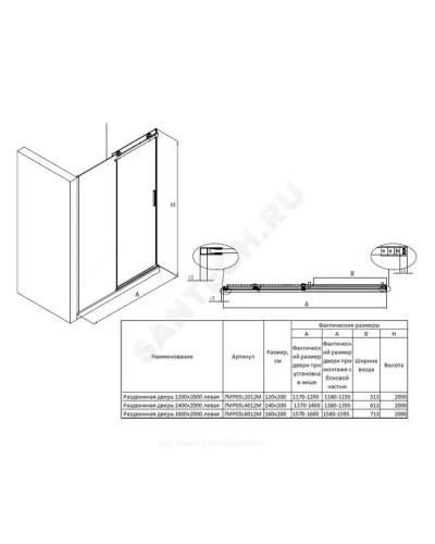 Дверь душевая Area 1200х2000мм прозрачное стекло левая, профиль хром Roca MP05L2012M