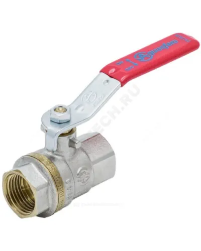 Кран шаровой латунь никель 1001 Euro Ду 20 Ру30 ВР полнопроходной рычаг красный Aquasfera 1001-02 .