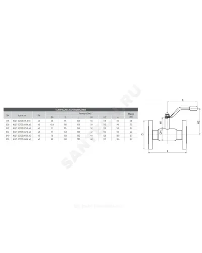 Кран шаровой сталь 09Г2С Ballomax КШТ 60.103 Ду 15 Ру40 фл L=130мм BROEN КШТ 60.103.015.А.40