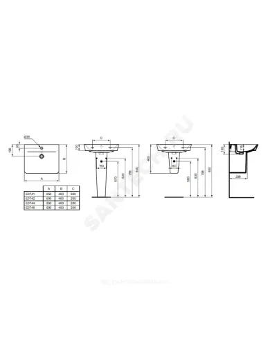 Умывальник подвесной CONNECT AIR Cube 60 1 отверстие под смеситель по центру Ideal Standard E074201