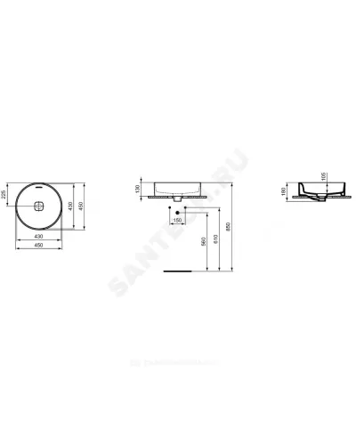 Умывальник мебельный STRADA II Round Vessel 45 без отверстия под смеситель Ideal Standard T296101