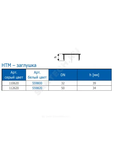 Заглушка PP-H белая HTMw Дн 50 б/нап Ostendorf 559820