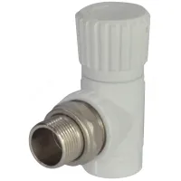Клапан (вентиль) PP-R запорный белый Дн 20х1/2" Ру25 НР угловой для радиатора RTP (РосТурПласт) 10533