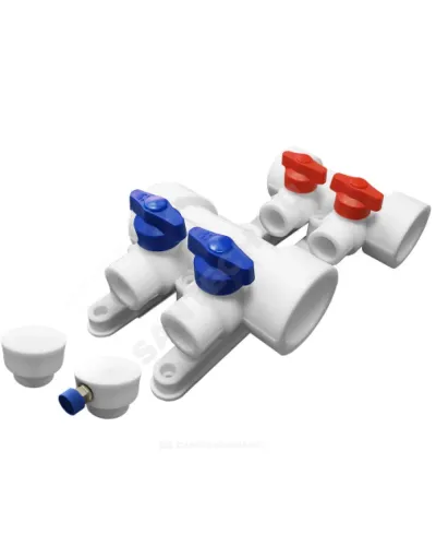 Группа PP-R коллекторная белая Дн 32х20 на 2 выхода с кранами VALFEX 101143202