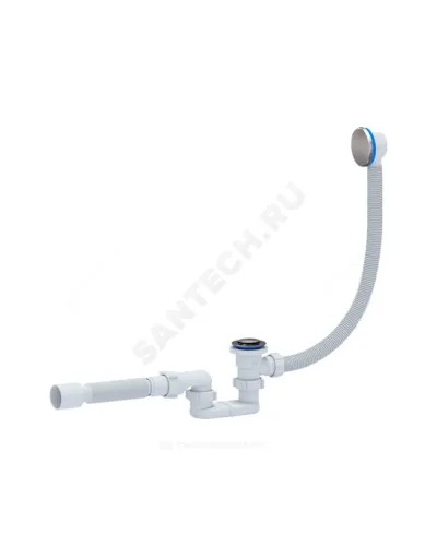 Слив-перелив для ванны плоский автоматический 1 1/2x40 с гофрой 40х50 слив клапан клик-клак, пробка D=42,6мм АНИ Пласт EC055