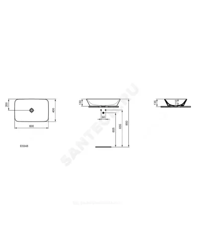 Умывальник мебельный CONNECT AIR 60 без отверстия под смеситель Ideal Standard E034801