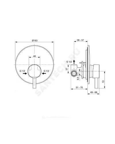 Смеситель встраиваемый для душа одноручный CERALINE Ideal Standard BD138XG