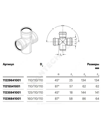 Крестовина PP-H 1-плоскостная бесшумная белая RAUPIANO PLUS Дн 110х110х110х87гр б/нап в/к Rehau 11215541001