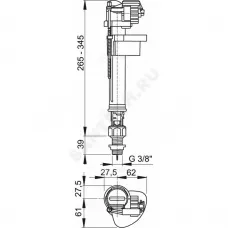 Арматура для бачка наливная 3/8" нижнее подключение Alca Plast A18-3/8"