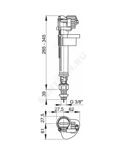 Арматура для бачка наливная 3/8 нижнее подключение Alca Plast A18-3/8