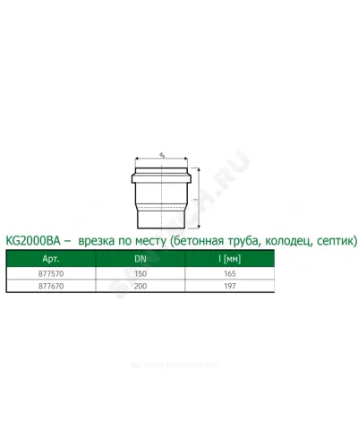 Переход PP-MD зелёный KG2000 KG2000BA Дн 160 б/нап на бетон колодец Ostendorf 877570