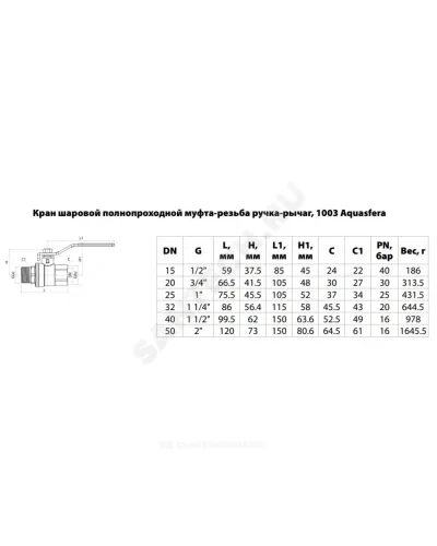 Кран шаровой латунь никель 1003 Euro Ду 25 Ру25 ВР/НР полнопроходной рычаг красный Aquasfera 1003-03 .