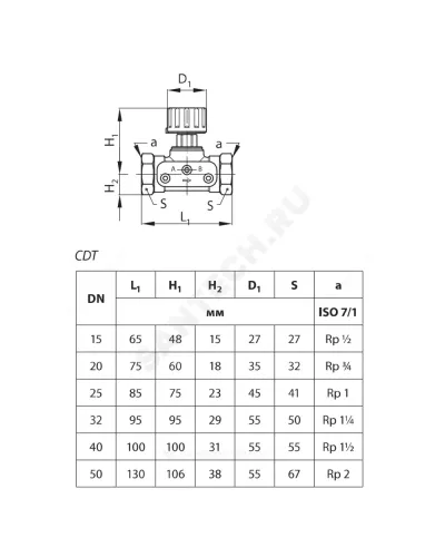 Клапан запорный ручной латунь CDT Ду 50 G2 1/4 A Ру16 НР Kvs=16м3/ч без ниппелей Danfoss 003Z7702