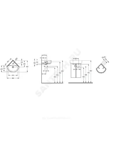 Умывальник угловой подвесной Connect Spare Arc 45 1 отверстие под смеситель по центру Ideal Standard E793101