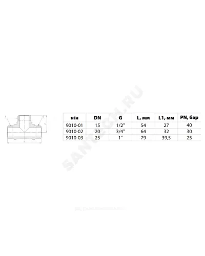 Тройник латунь никель Ду 15 (1/2) НР/НР/НР 9010 ГОСТ 32585-2013 Aquasfera 9010-01