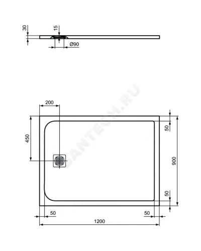 Поддон душевой литой мрамор прямоугольный ULTRAFLAT S 1200х900х30 серый Ideal Standard K8230FS