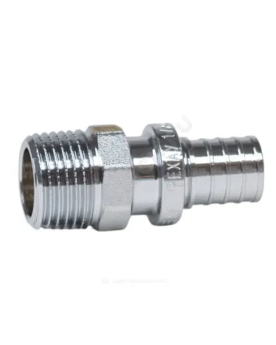 Муфта для PE-X труб аксиальная латунь хром Дн 25х1 НР THERM S Рехау 12534393002