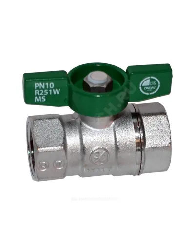 Кран шаровой латунь хром R251W Ду 25 Ру35 ВР бабочка зеленая Giacomini R251WX025