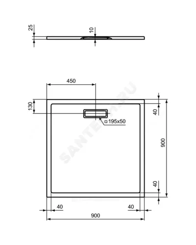 Поддон душевой акрил квадрат ULTRAFLAT NEW 900х900х25 Ideal Standard T446701