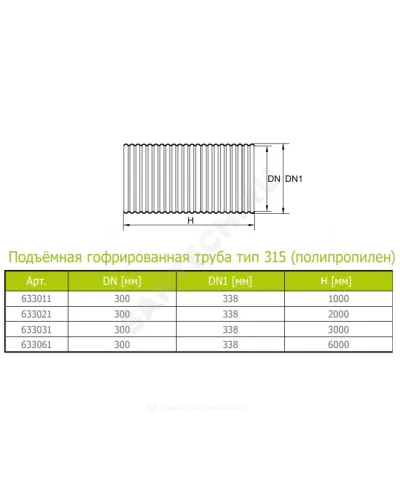 Труба РР гофрированная тип 315 Дн 338/300 б/нап L=1,0м подъемная Ostendorf 633011