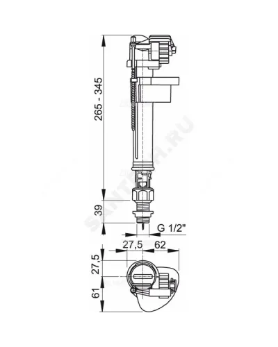 Арматура для бачка наливная 1/2 нижнее подключение Alca Plast A18-1/2