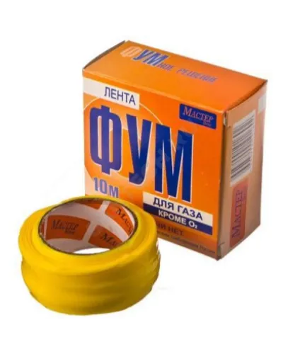 Лента ФУМ PTFE 20ммх10-12м катушка 30гр цвет: желтый среда: газ Мастер line