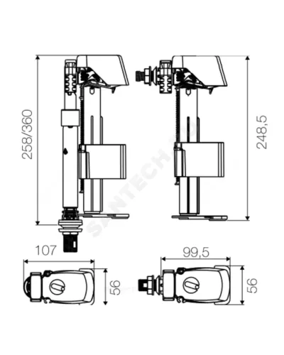 Арматура для бачка наливная AZOR COMBI 1/2 нижнее/боковое подключение OLI 562560