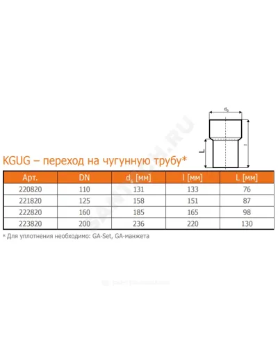 Переход НПВХ на чугун коричневый Дн 110 б/нап б/манжеты KGUG Ostendorf 220820