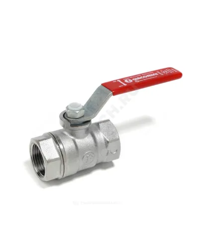 Кран шаровой латунь хром R250D Ду 40 Ру35 ВР рычаг красный Giacomini R250X007