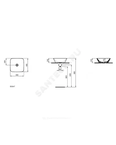 Умывальник мебельный CONNECT AIR 40 без отверстия под смеситель Ideal Standard E034701