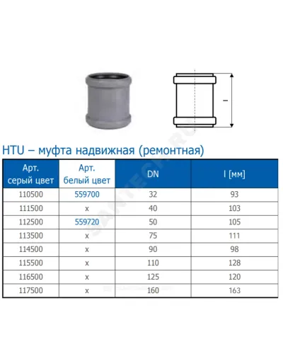 Муфта PP-H ремонтная серая HT HTU Дн 75 б/нап в/к Ostendorf 113500
