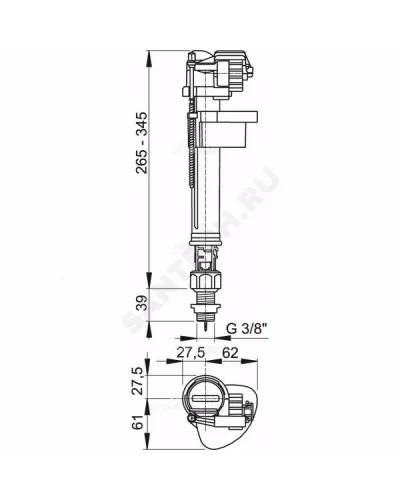 Арматура для бачка наливная 3/8 нижнее подключение Alca Plast A17-3/8