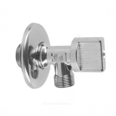Кран шаровой латунь бытовой хром угловой G1/2"х3/8" Ру10 НР переходной бабочка с отражателем SantechSystems